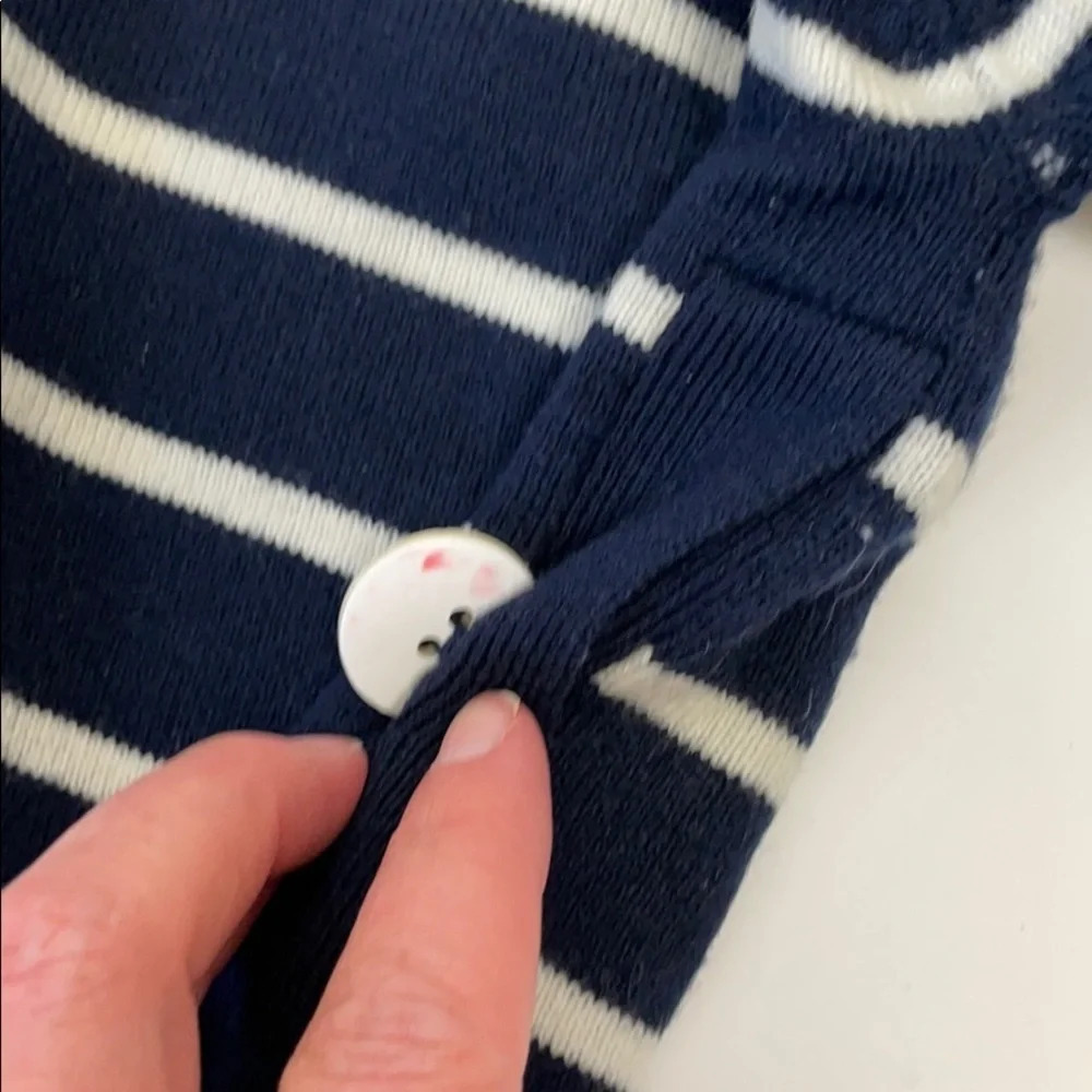 Liz Claiborne Wool Blend Navy Stripe Mock Neck Nautical Sweater SZ Petite Small - Picture 9 of 10